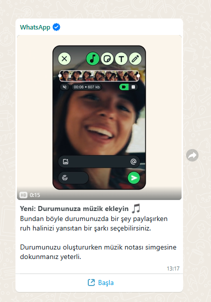 WhatsApp Müzikli Durum Özelliği